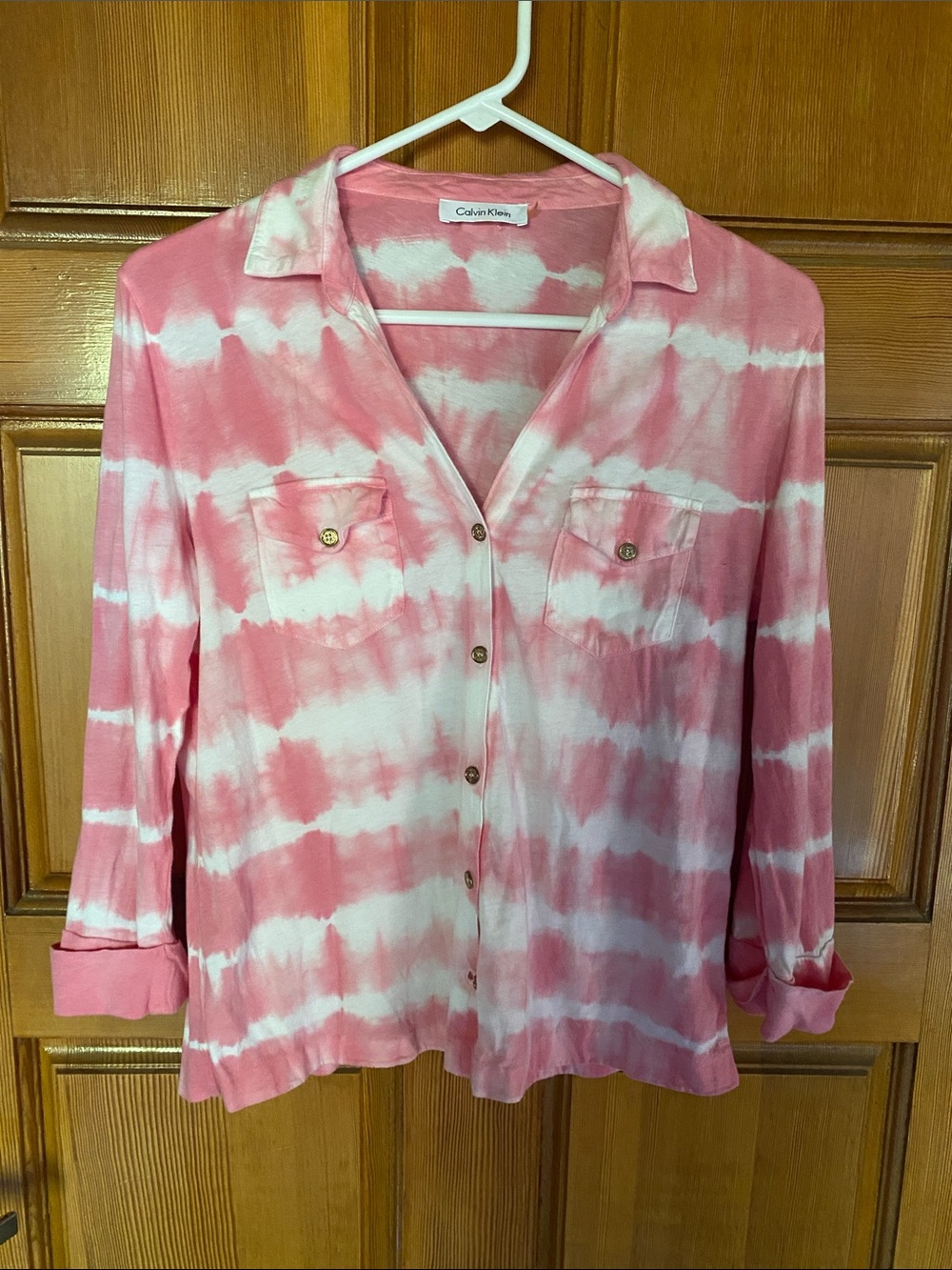 Calvin Klein Pink and White Tie-Dye Button-Down Shirt